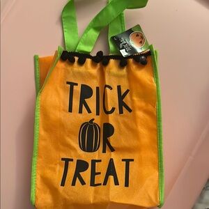 Orange Trick or Treat Bag with Green Handles